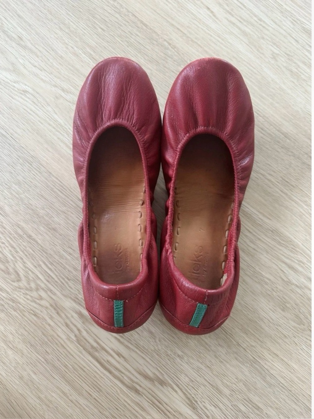 Tieks Red Leather Ballet Flats with Teal Soles